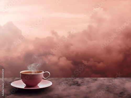 Background with cup of coffee of the sky. AI Generation 