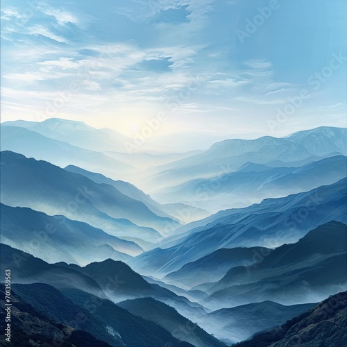 Mountains landscape in the style of light sky blue