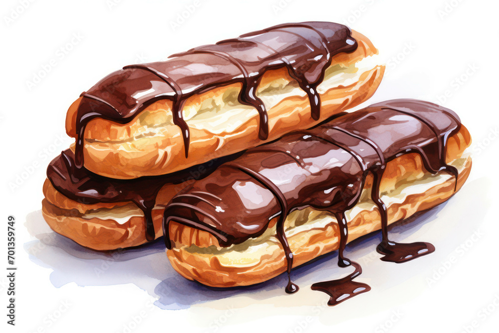 Chocolate cream delicious snack sweet pastry dessert white food french cake background eclair