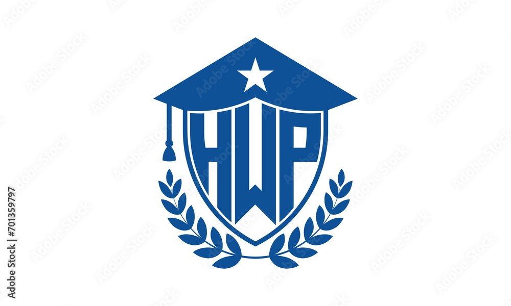 HWP three letter iconic academic logo design vector template. monogram, abstract, school, college, university, graduation cap symbol logo, shield, model, institute, educational, coaching canter, tech HWP three letter iconic academic logo design vector template. monogram, abstract, school, college, university, graduation cap symbol logo, shield, model, institute, educational, coaching canter, tech