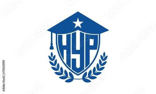 HYP three letter iconic academic logo design vector template. monogram, abstract, school, college, university, graduation cap symbol logo, shield, model, institute, educational, coaching canter, tech photo