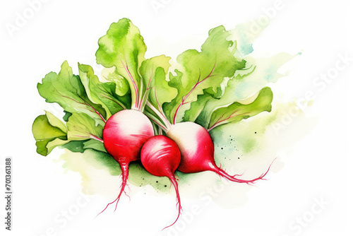 Raw radish organic vegetarian nature fresh agriculture food background green red salad healthy vegetables
