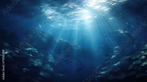 Dark blue ocean surface seen from underwater © ribelco