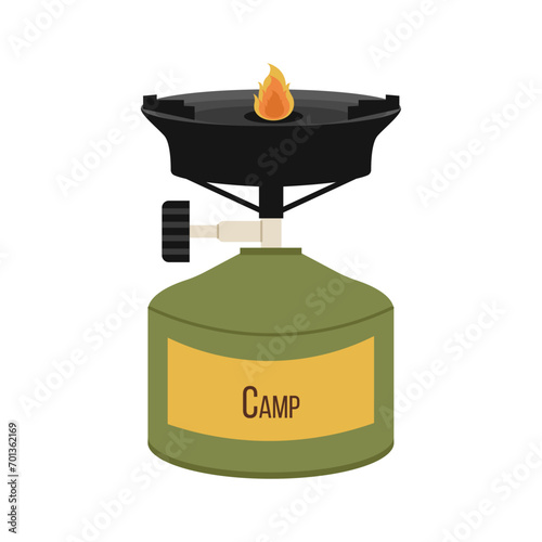 Portable tourist gas stove. Cooking stove for camping and hiking. Vector illustration.