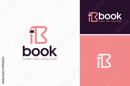 Initial Letter B with Bookmark Page for Book or E-Book Literature Library logo design