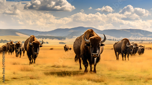 Herde of Büffel in weiter prärie unter der Sonne © Jakob