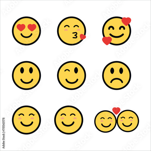 Set of yellow emoji with lovely expressions, valentine day emoji icons