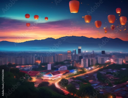 Lanterns balloon ain skyscrapper animation photo