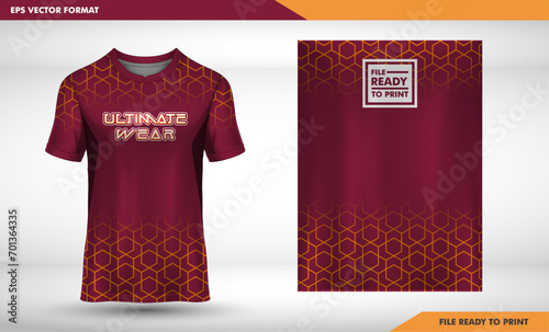 Sports t-shirt jersey design concept vector, sports jersey concept with front view. New Cricket Jersey design concept for soccer, Badminton, Football and volleyball maroon pattern, simple line design 