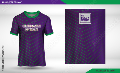 Pattern design, illustration, textile background for sports t-shirt, football jersey shirt mockup for football club. consistent front view dark purple line gradation art 