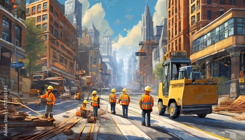 Construction workers in an urban environement photo