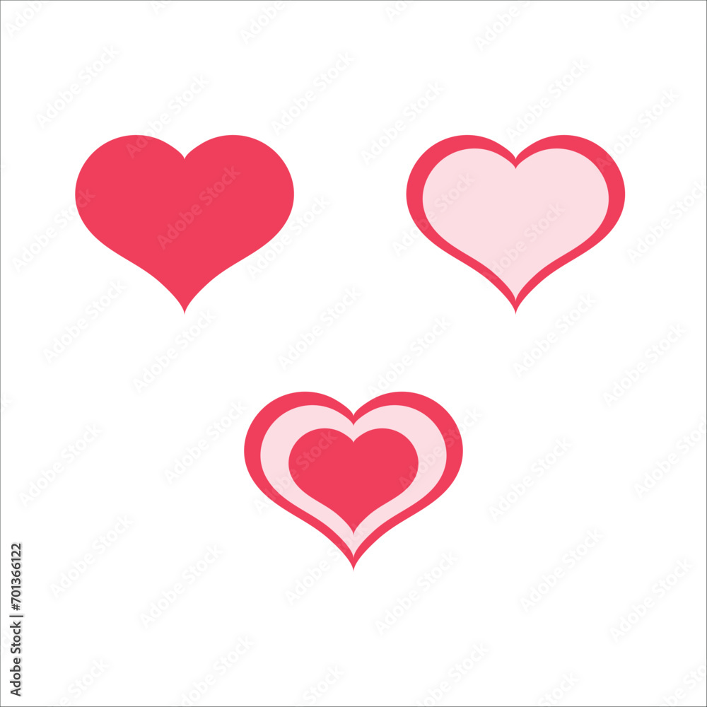 Set of three red hearts vector, valentines day heart Set of three red hearts vector, valentines day heart