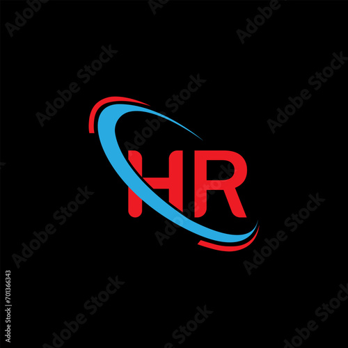 HR logo. HR design. Blue And Red HR letter Logo. HR letter logo design. Initial letter HR linked circle uppercase monogram logo