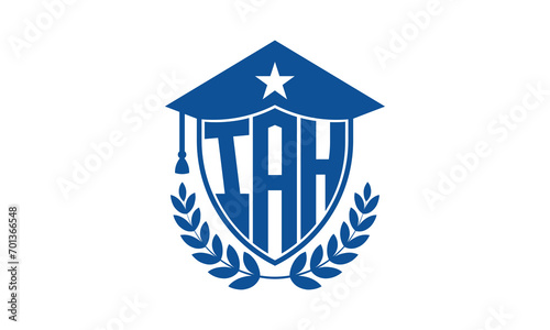 IAH three letter iconic academic logo design vector template. monogram, abstract, school, college, university, graduation cap symbol logo, shield, model, institute, educational, coaching canter, tech photo