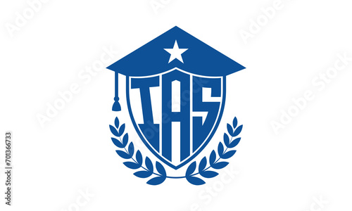 IAS three letter iconic academic logo design vector template. monogram, abstract, school, college, university, graduation cap symbol logo, shield, model, institute, educational, coaching canter, tech photo