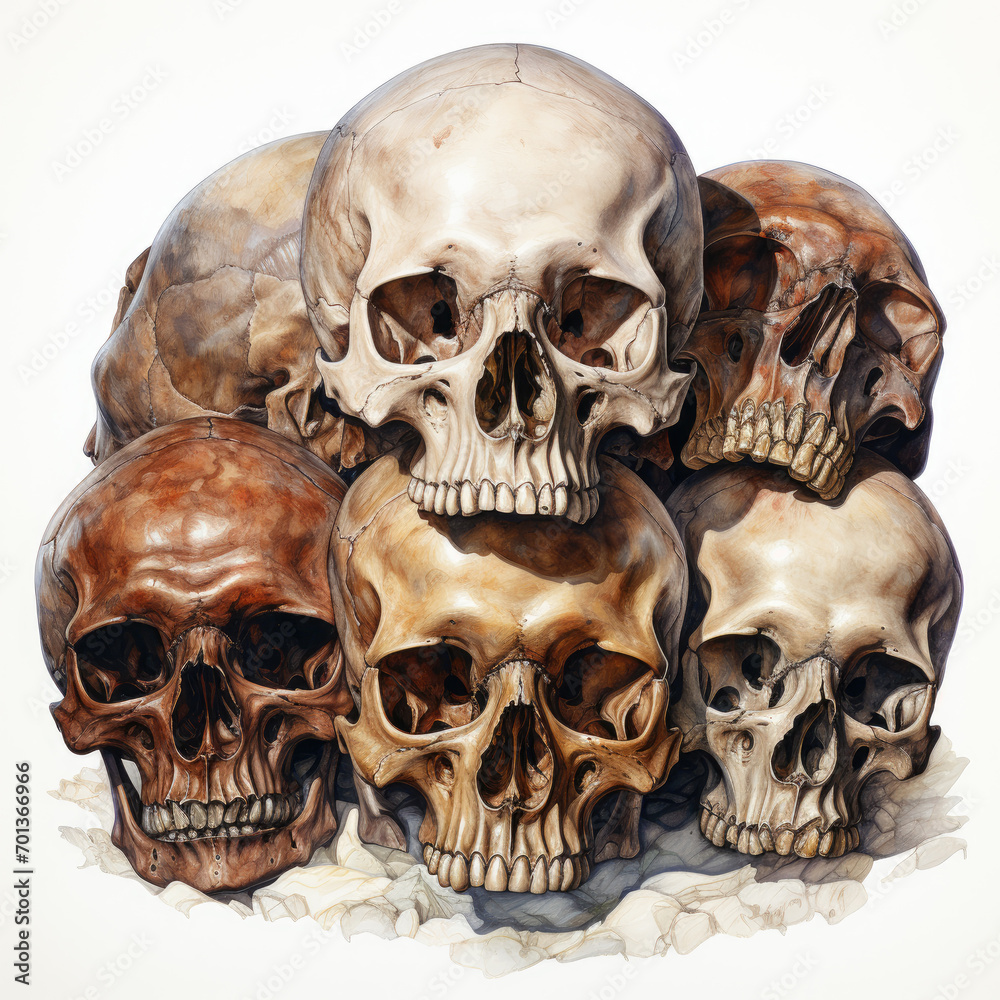 watercolor Skulls and Bones clipart, Generative Ai watercolor Skulls and Bones clipart, Generative Ai