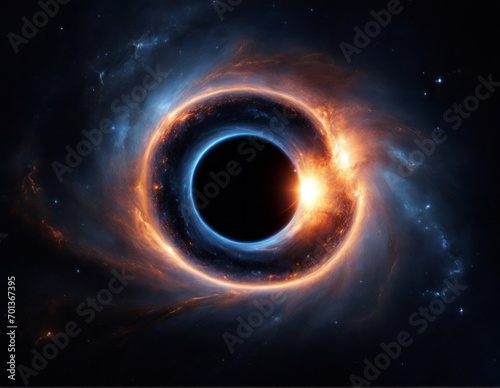 A mesmerizing image of a black hole amidst the starry expanse of space. Generative AI.