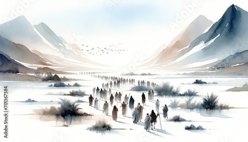 Exodus from Egypt. Exodus 12:40. Old Testament. Watercolor Biblical Illustration