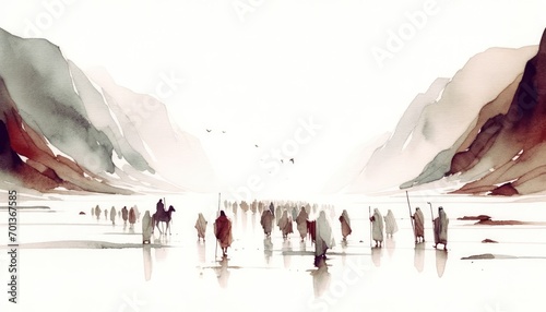 Exodus from Egypt. Exodus 12:40. Old Testament. Watercolor Biblical Illustration photo