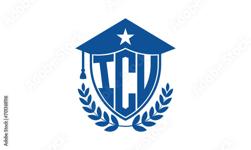 ICU three letter iconic academic logo design vector template. monogram, abstract, school, college, university, graduation cap symbol logo, shield, model, institute, educational, coaching canter, tech