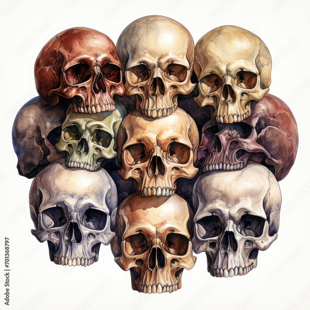 watercolor Skulls and Bones clipart, Generative Ai