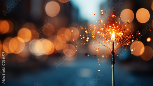 Burning sparkler with bokeh light background © amirhamzaaa