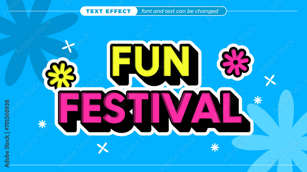 Fun festival 3d shadow, Vector editable text effect, typography