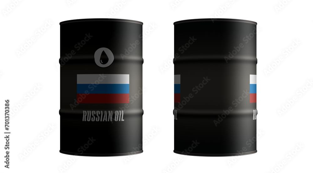 Russia oil crude petroleum fuel barrels in row transparent