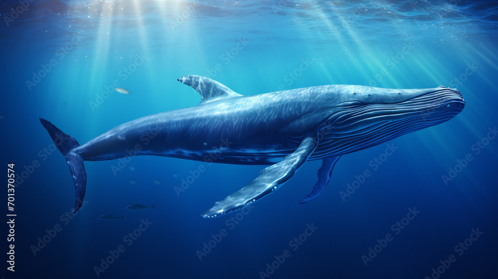 Humpback whale underwater. AI generated