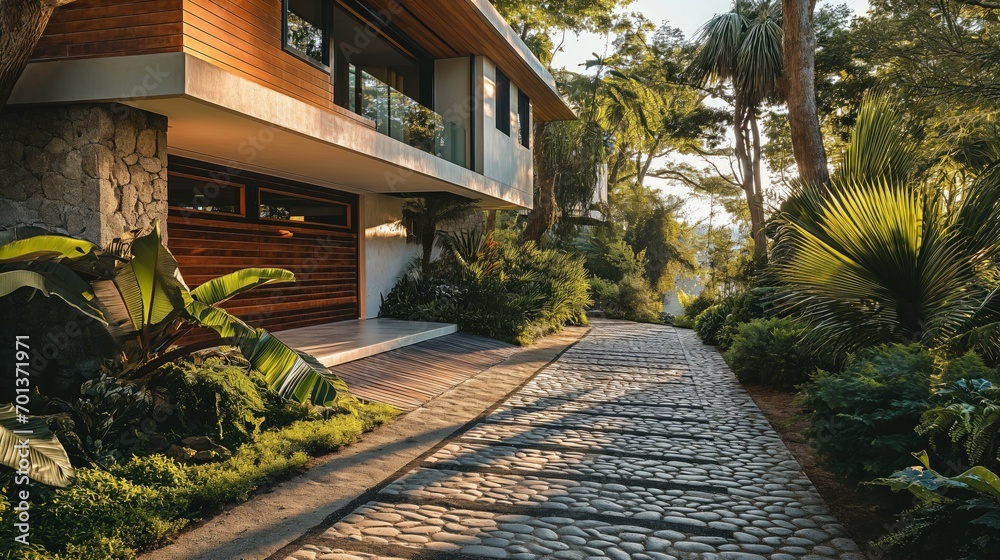 Private driveway to the modern house