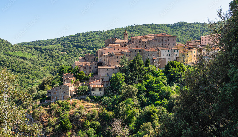 The beautiful village of Sassetta on a sunny summer day. Province of Livorno, Tuscany, Italy. 