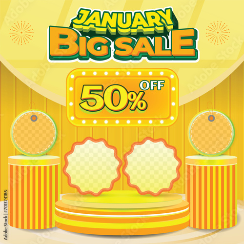 January 1 1 Big sale banner discount promotion background template payday sosial media 2