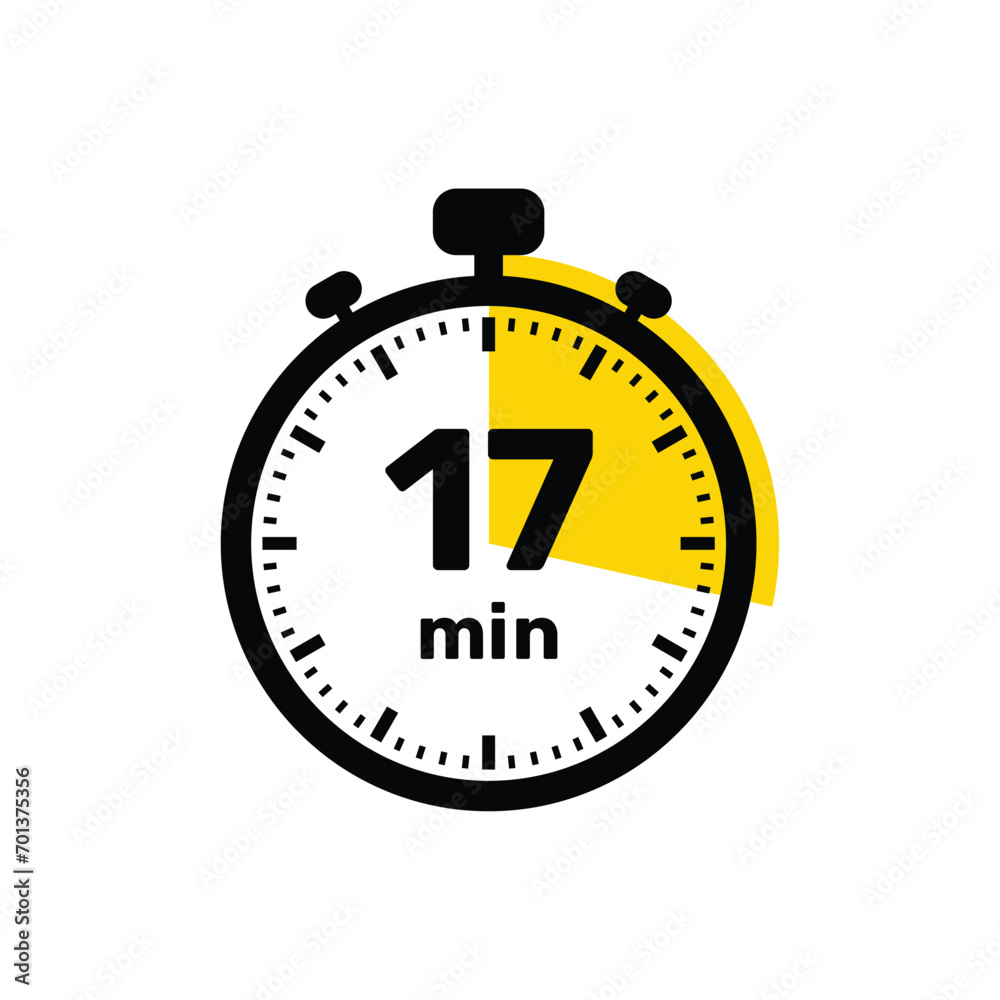 17 Minutes Analog Clock Icon white background design. 17 Minutes Analog Clock Icon white background design.