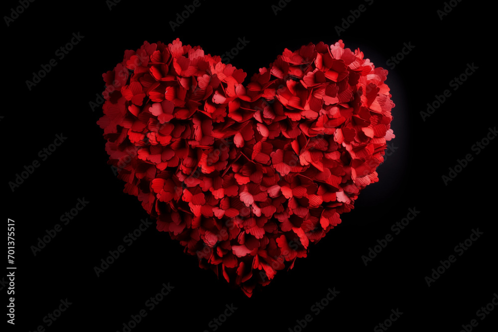 Heart Mosaic: Big Red Heart Crafted from Tiny Paper Notes, Radiates Love on a Bold Black Canvas