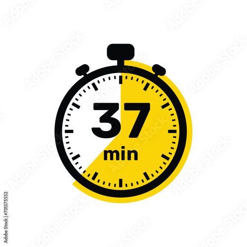 37 Minutes Analog Clock Icon white background design.