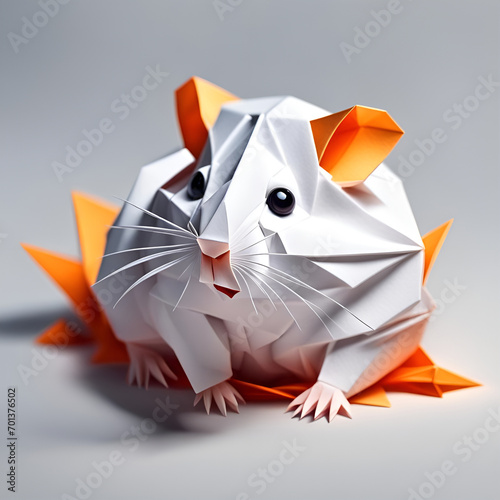 Hamster, Haustier, Nager in geometrischen Formen, wie 3D Papier in weiß wie Origami Falttechnik Symbol Wappentier Logo Vorlage Tiere