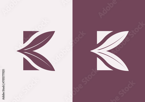  letter K with leaf logo vector concept element, letter K logo with Organic leaf  k photo