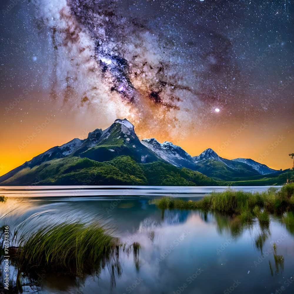 Milky Way with mountains,  ai generative