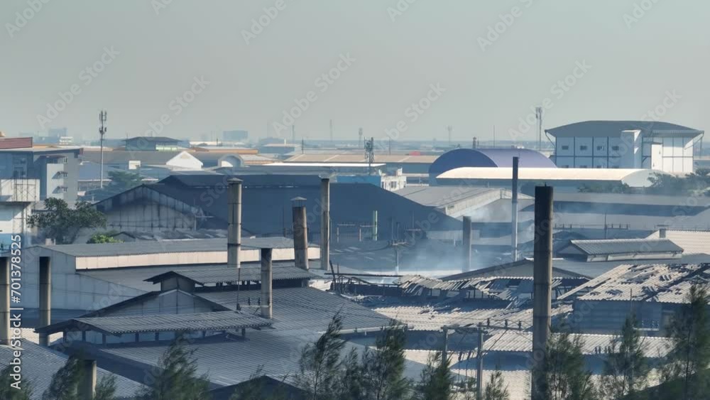 An unsettling view from the skies as industrial estates release smoky tendrils, revealing the harsh realities of industrial pollution. Respiratory illnesses and Industrial emissions concept. 4K. An unsettling view from the skies as industrial estates release smoky tendrils, revealing the harsh realities of industrial pollution. Respiratory illnesses and Industrial emissions concept. 4K.
