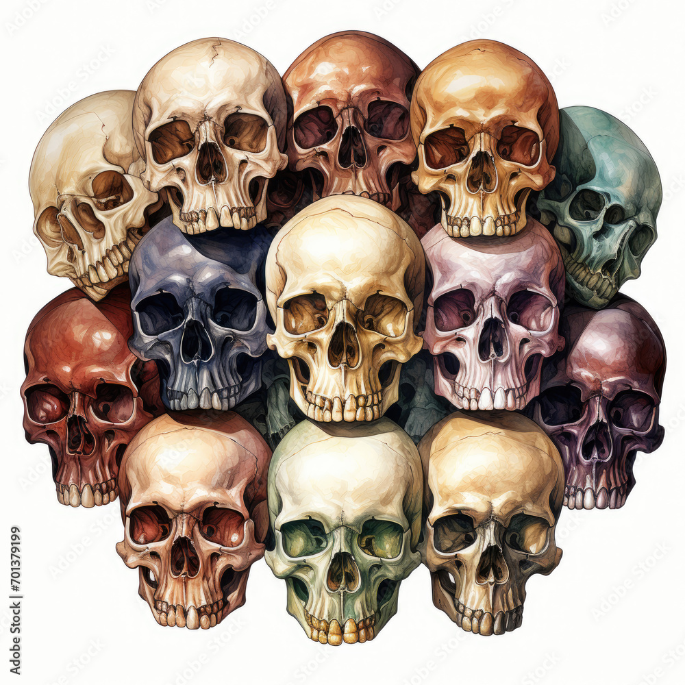 watercolor Skulls and Bones clipart, Generative Ai watercolor Skulls and Bones clipart, Generative Ai