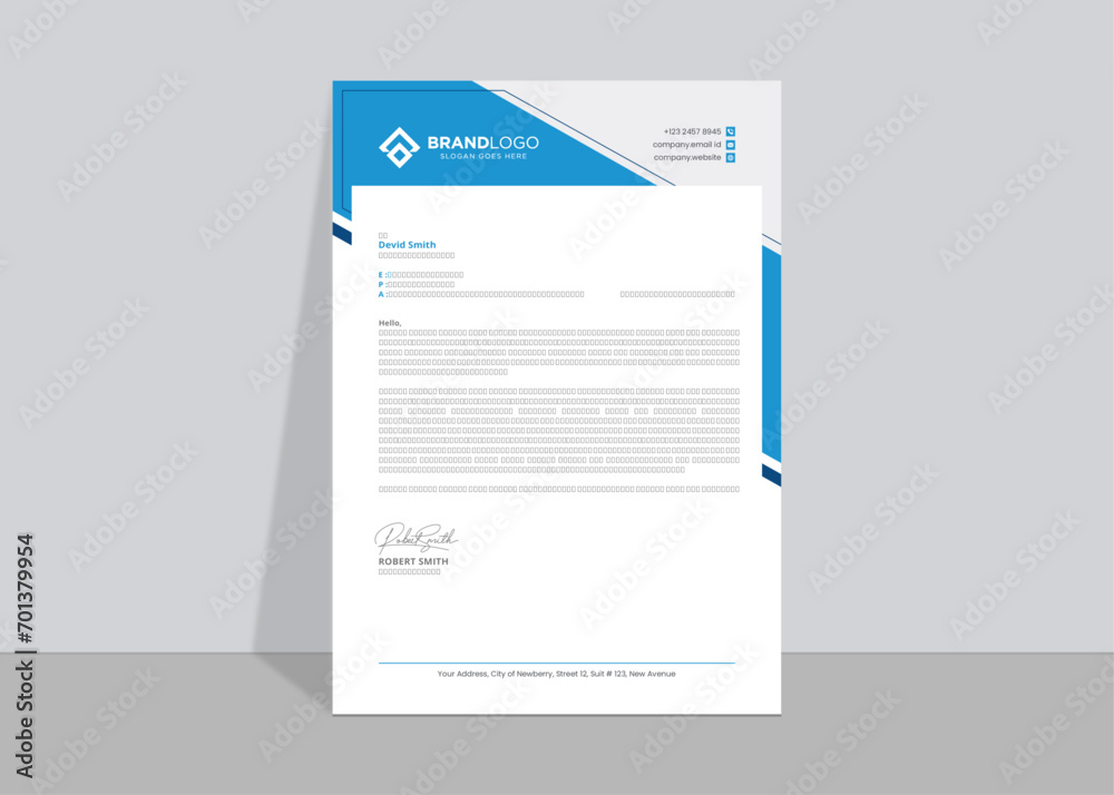 Modern letterhead, corporate official letter, creative abstract professional newsletter, editable vector template design
