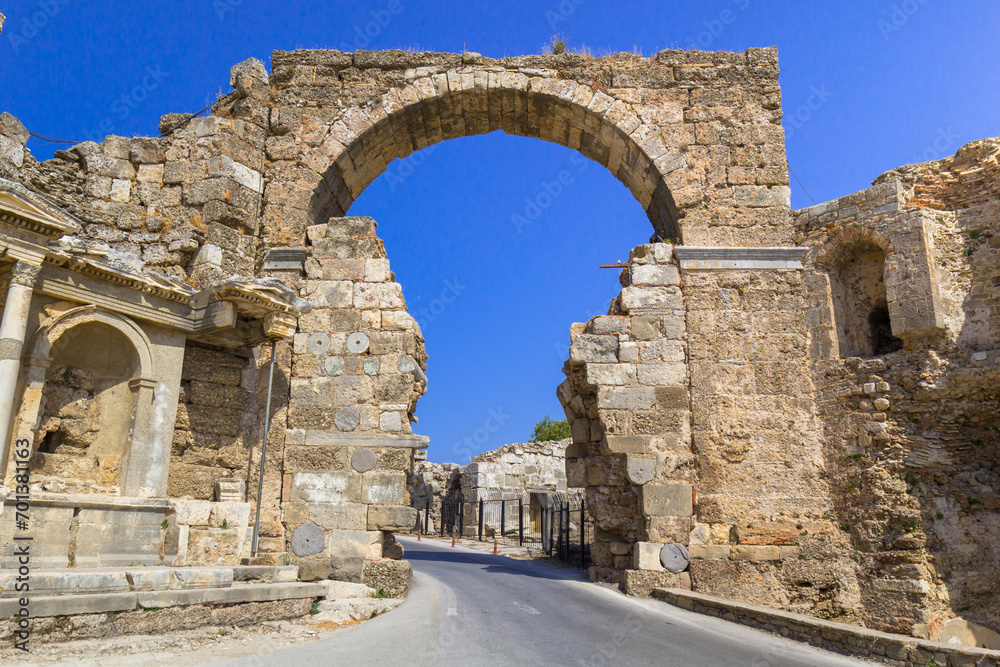 Ancient ruins of Greek buildings in Side, Turkey