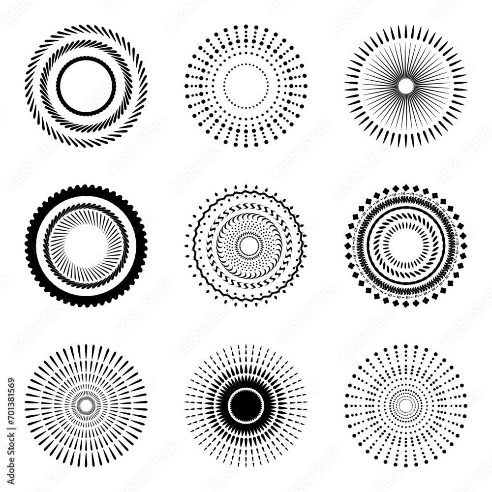 Halftone circular dotted frames set. Halftone circular dotted frames set.