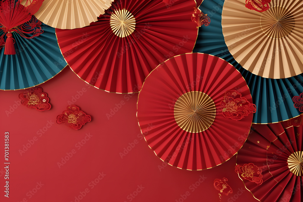 Paper fan medallion chinese new year decoration. Concept of Happy Chinese New Year festival background. 