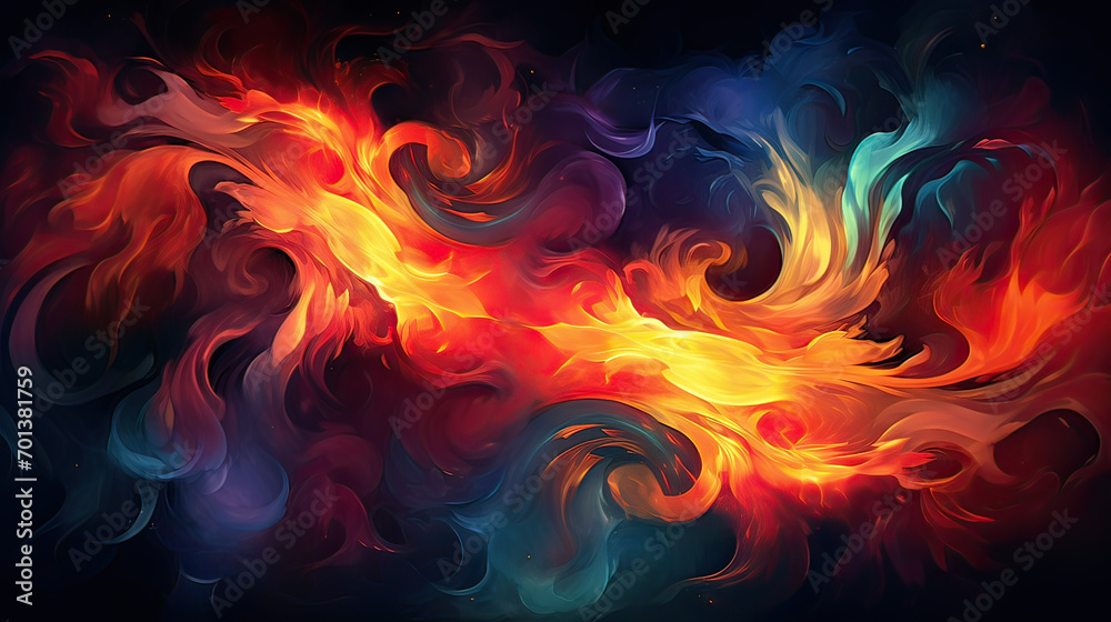 An artistic interpretation of fire with stylized flames and smoke, using a blend of colors and shapes for a unique and creative look Ai Generative