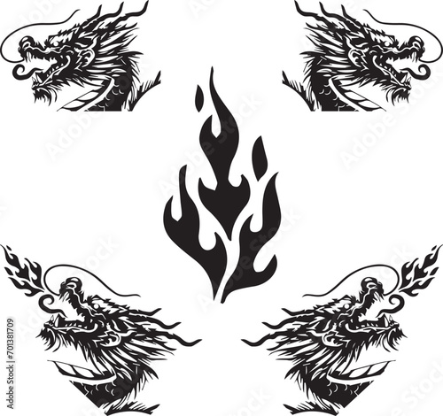 New Year Dragon with fire Vector Design 
New Year's card material for the Year of the Dragon - Dragon set