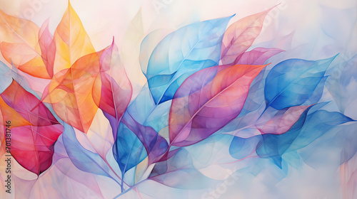 An artistic interpretation of leaves in abstract form, with a burst of colors and dynamic shapes, evoking a sense of organic beauty Ai Generative