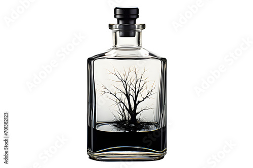 A glass bottle with a tree inside on transparent background,AI generative.