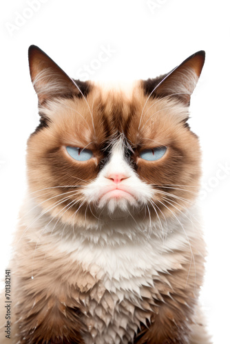 Sad cat portrait isolated on transparent background. AI generated. PNG