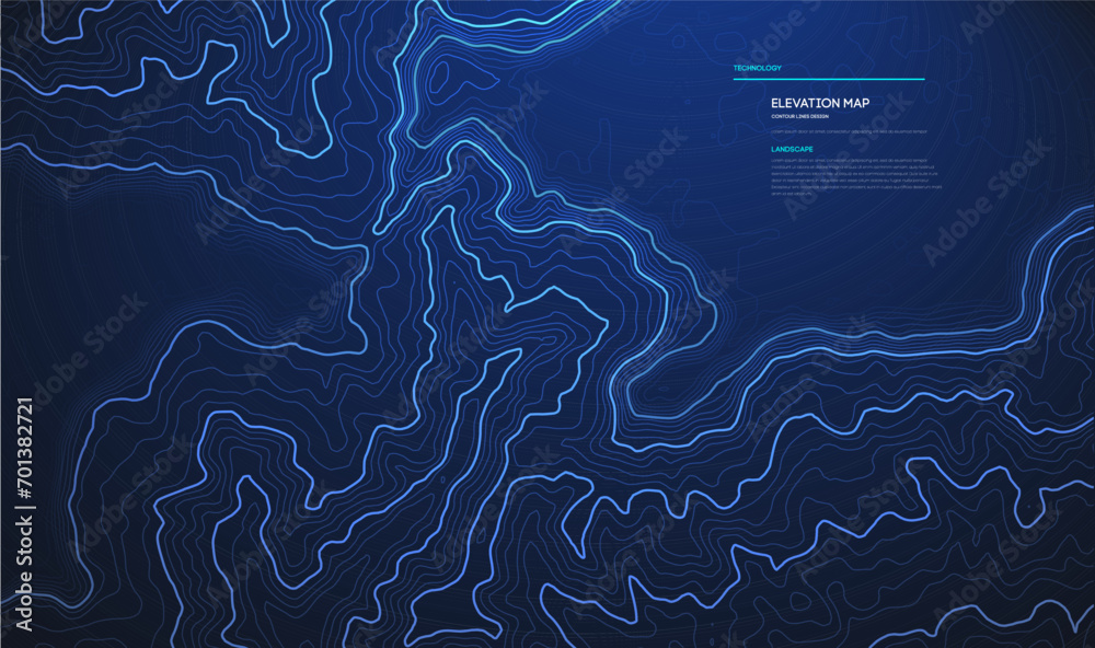 Topographic map blue technology background. Big data elevation map with contour lines. - obrazy, fototapety, plakaty 